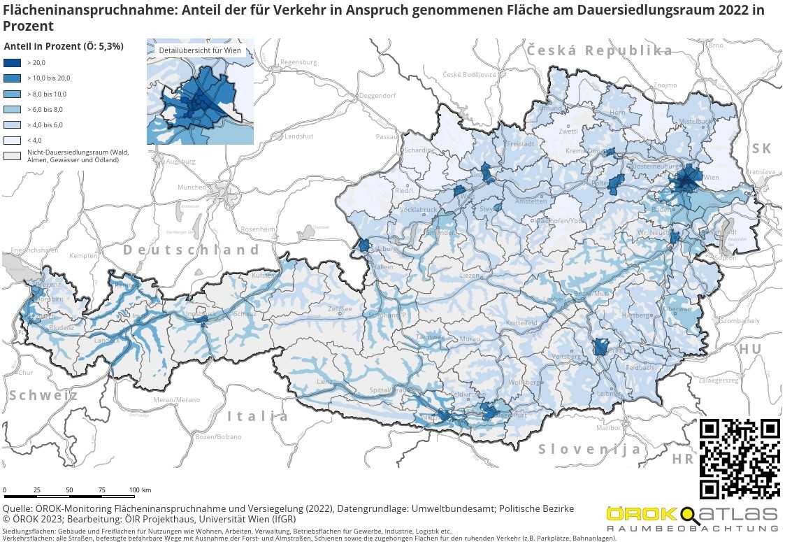 Flächeninanspruchnahme Anteil der für Verkehr in Anspruch gen. Fl am Dauersiedlungsraum in % (ÖROK, 2022).jpg