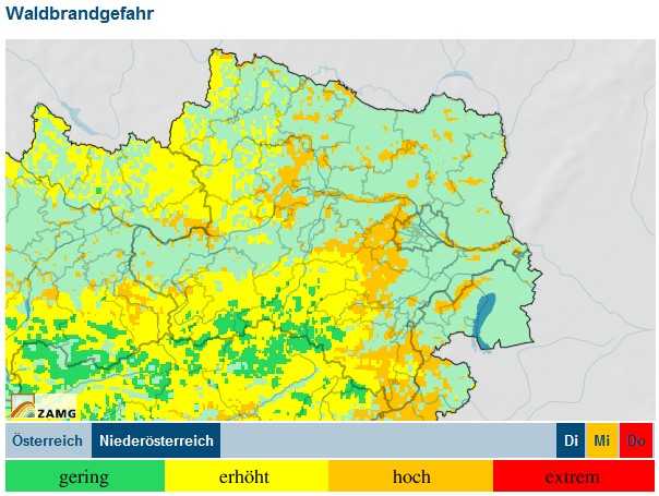 Symbolfoto Waldbrandgefahr Karte, Quelle ZAMG 2025.jpg