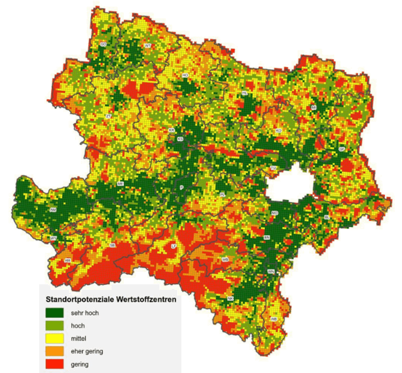 Karte der Wertstoffsammelzentren Verfügbarkeit in NÖ